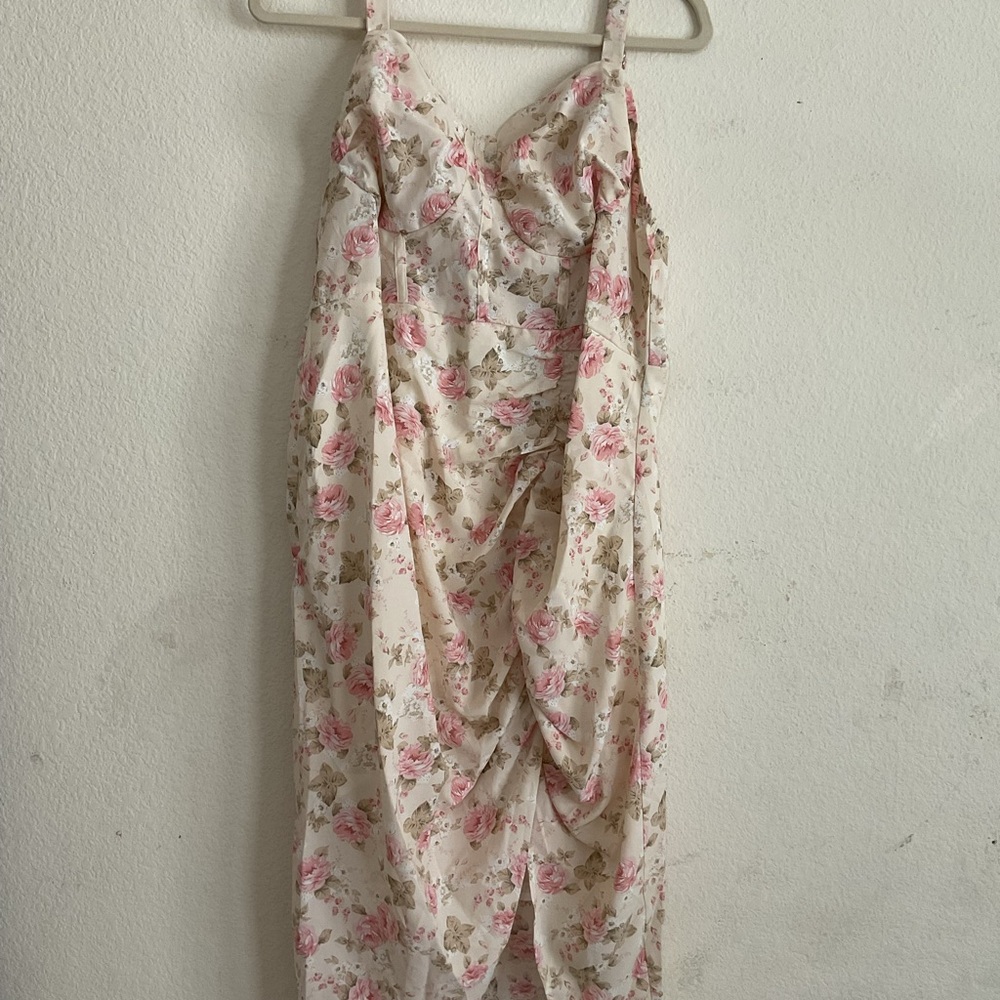 SHEIN Floral Midi Dress - Pink and Cream